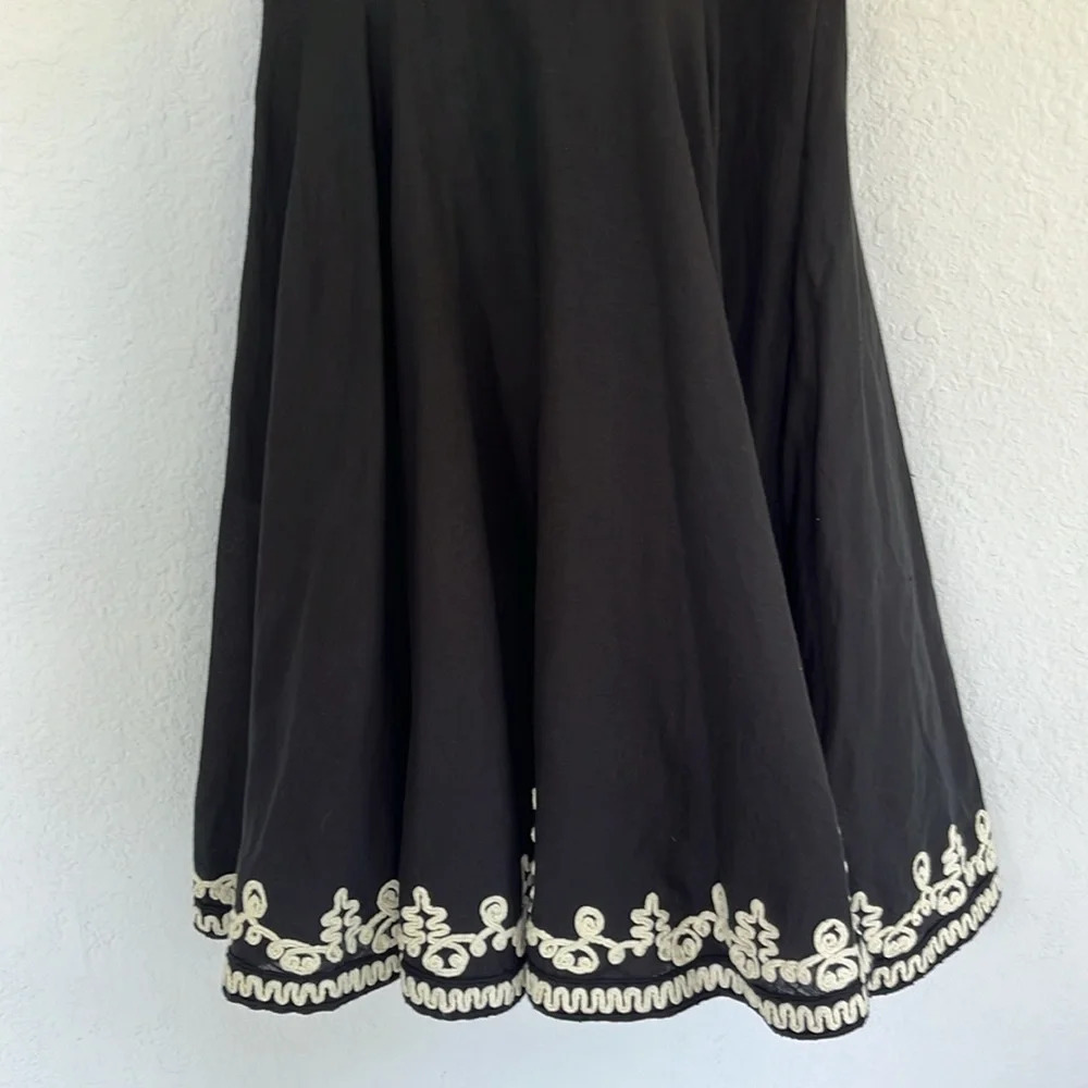 French Connection Black Ivory Linen Blend Embroidered Sweetheart Halter Dress 6 - Picture 4 of 9